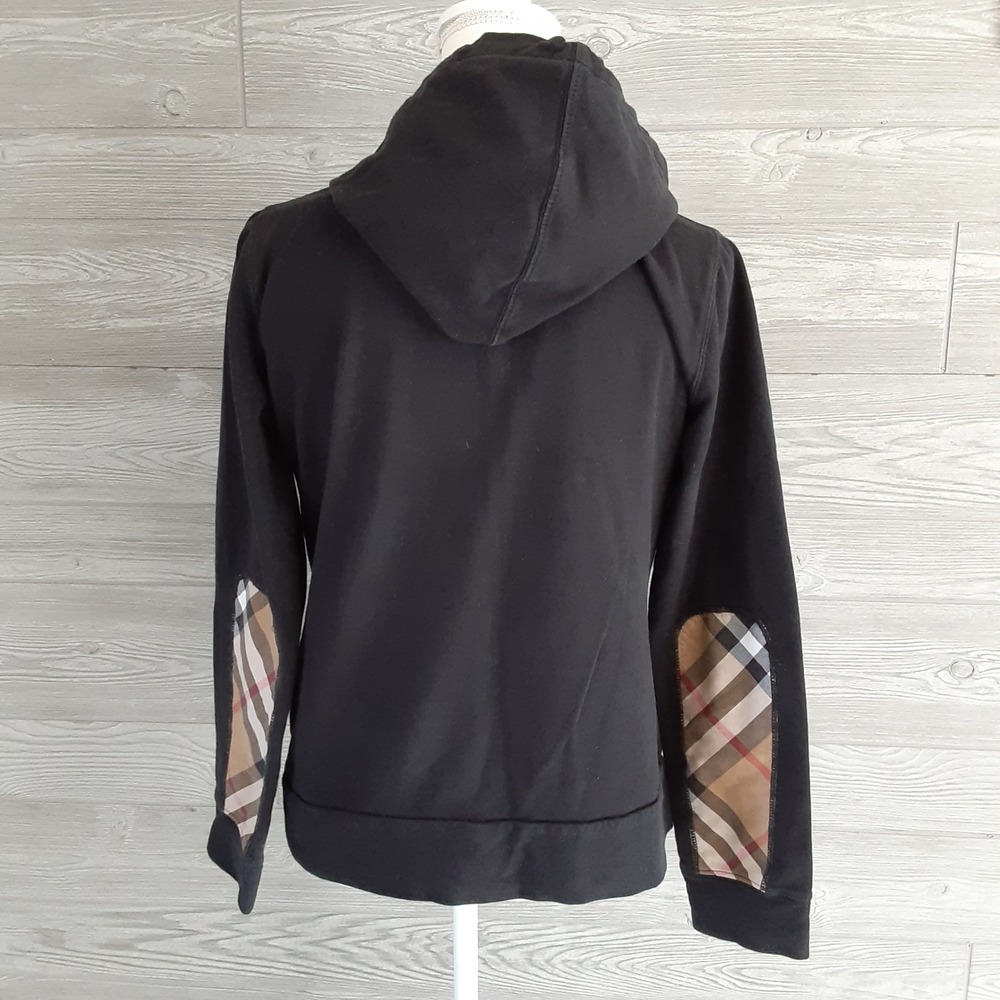 Burberry London Nova Check Zip Up Hoodie Elbow Patch Embroidered Logo RARE  Sz L - Picture 10 of 16